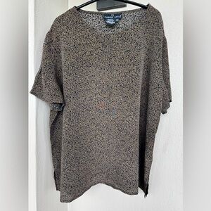 Carole Little Womens Top Brown/Black Leopard Print Short Sleeve 100% Rayon Sz 14